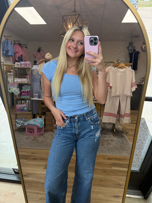 Blue scoop neck basic tee