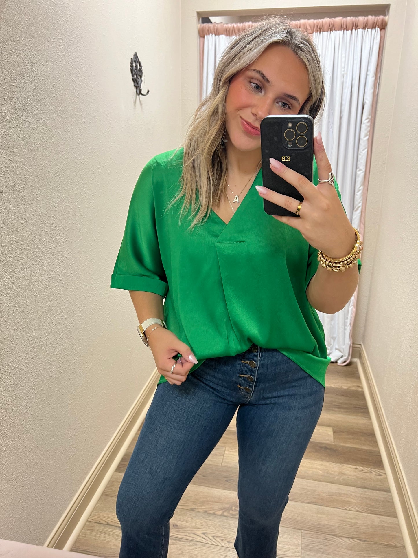 Classy V Neck Green Top