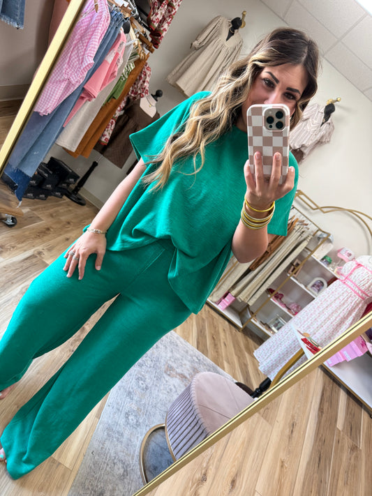 Kelly Green Short Sleeve Pant Set