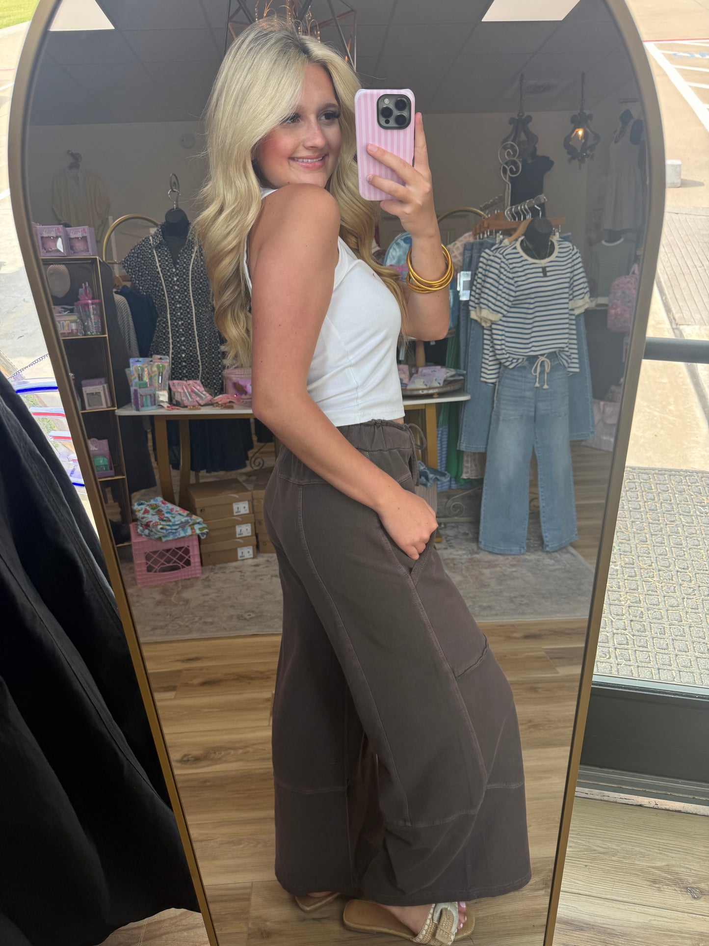 Brown Wide-leg Cargo Sweatpants