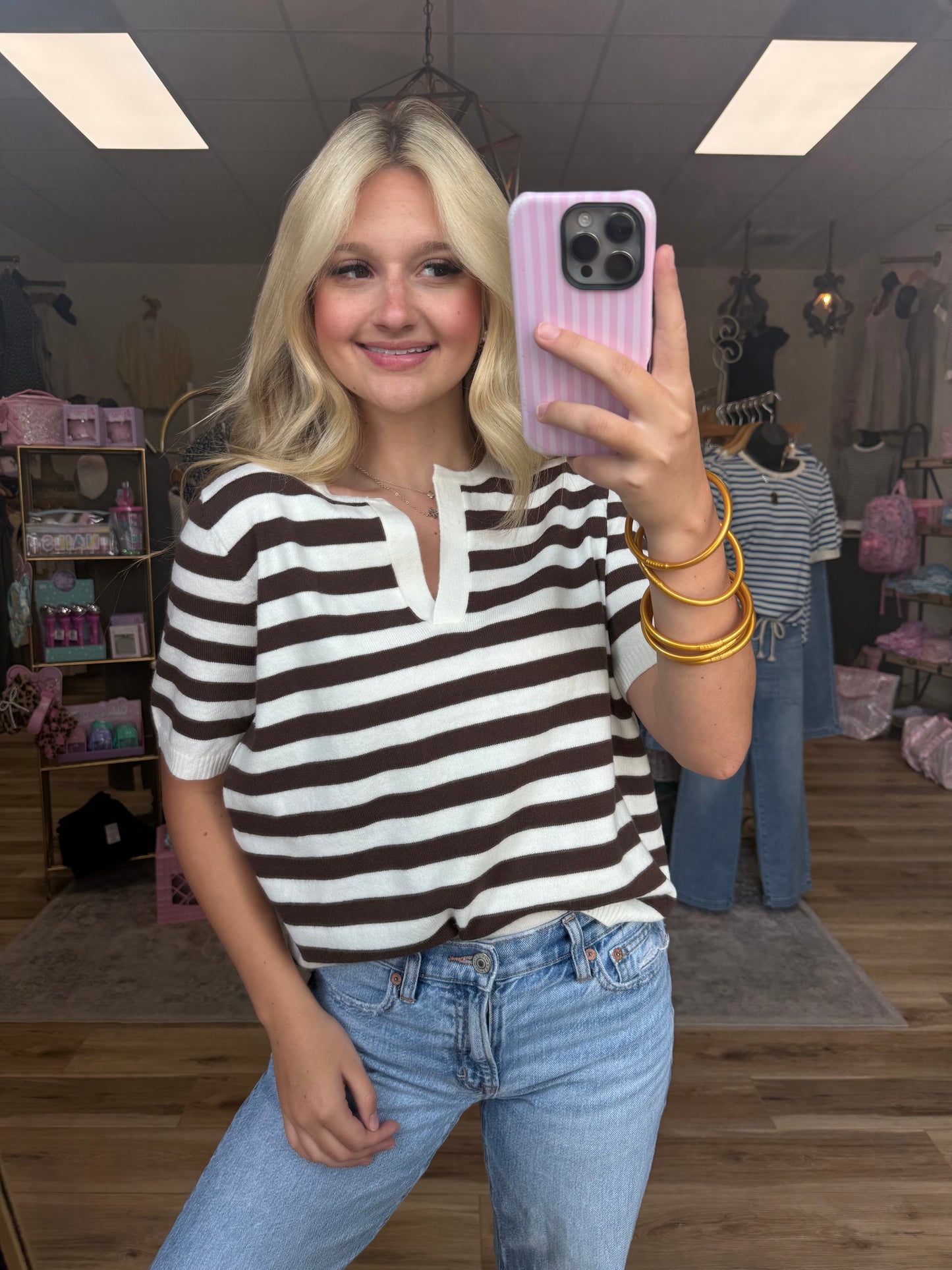 Brown/White Striped Sweater Top