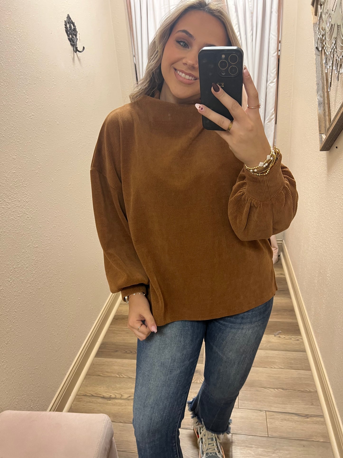 Brown turtleneck sweater