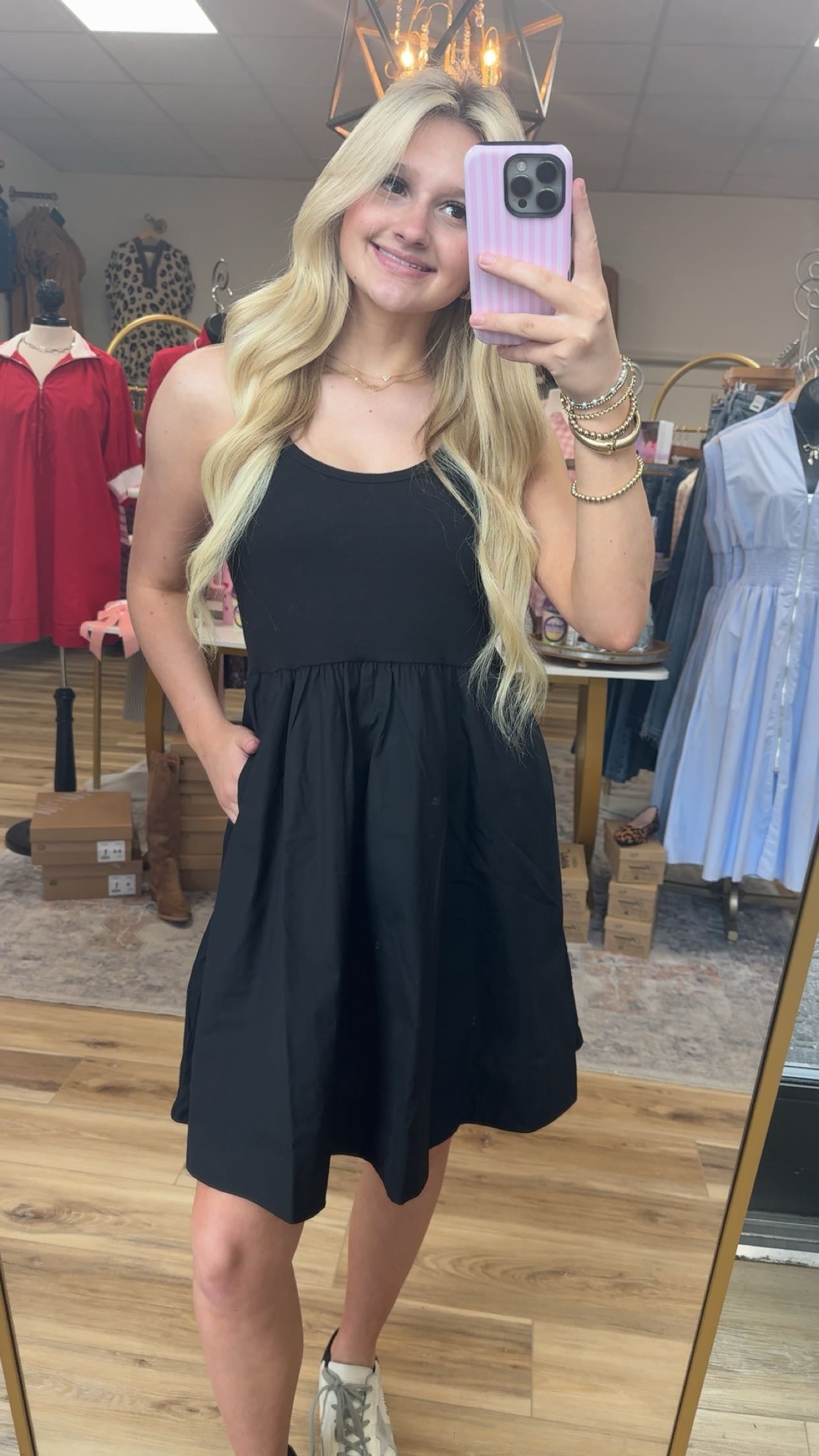 Spring black midi dress