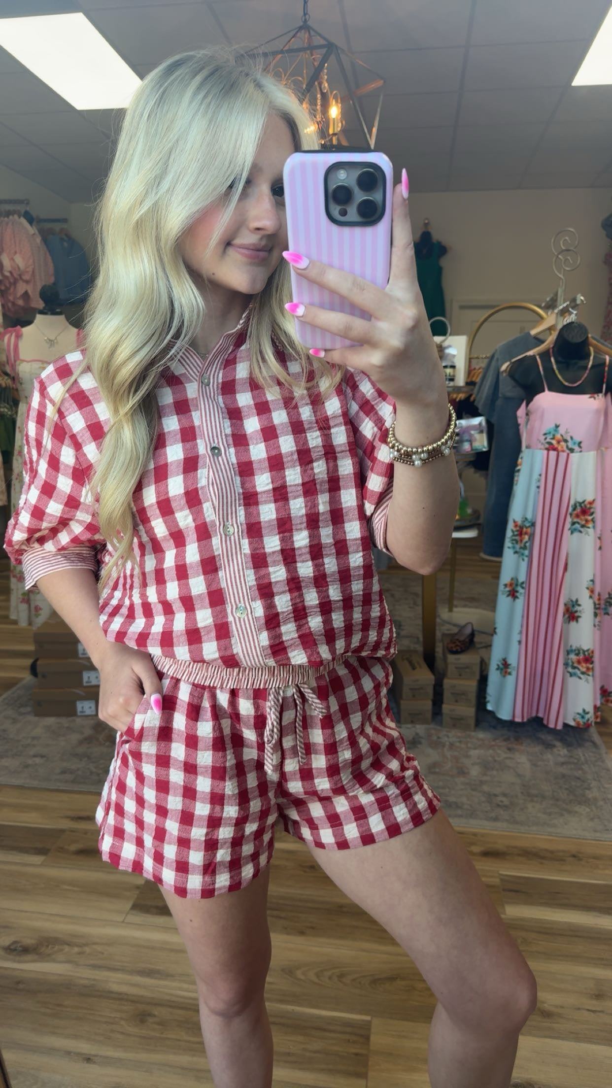 Red Gingham Plaid Set