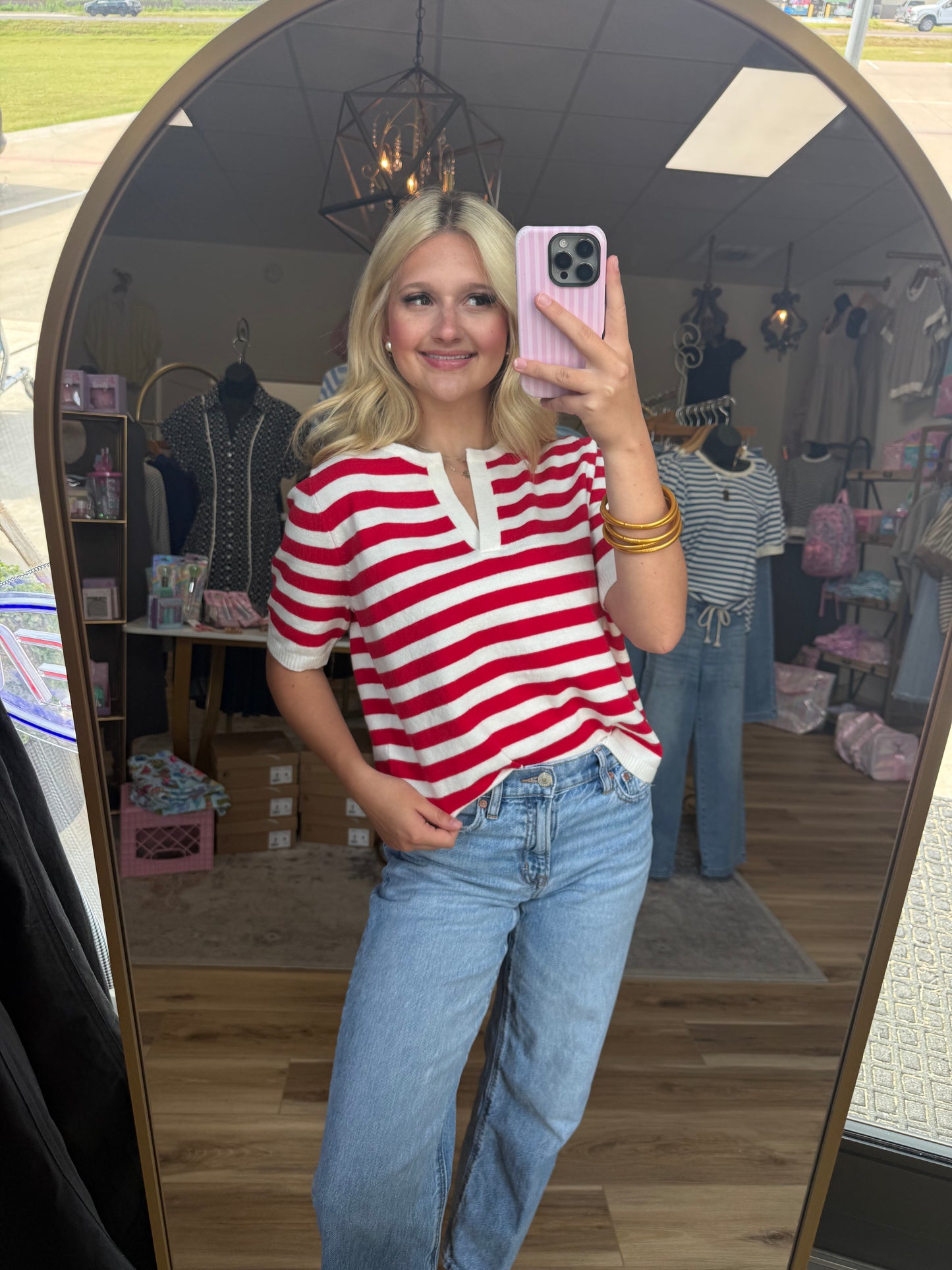 Red /White Striped Sweater Top