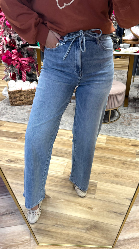Dreamy tie wide leg jeans