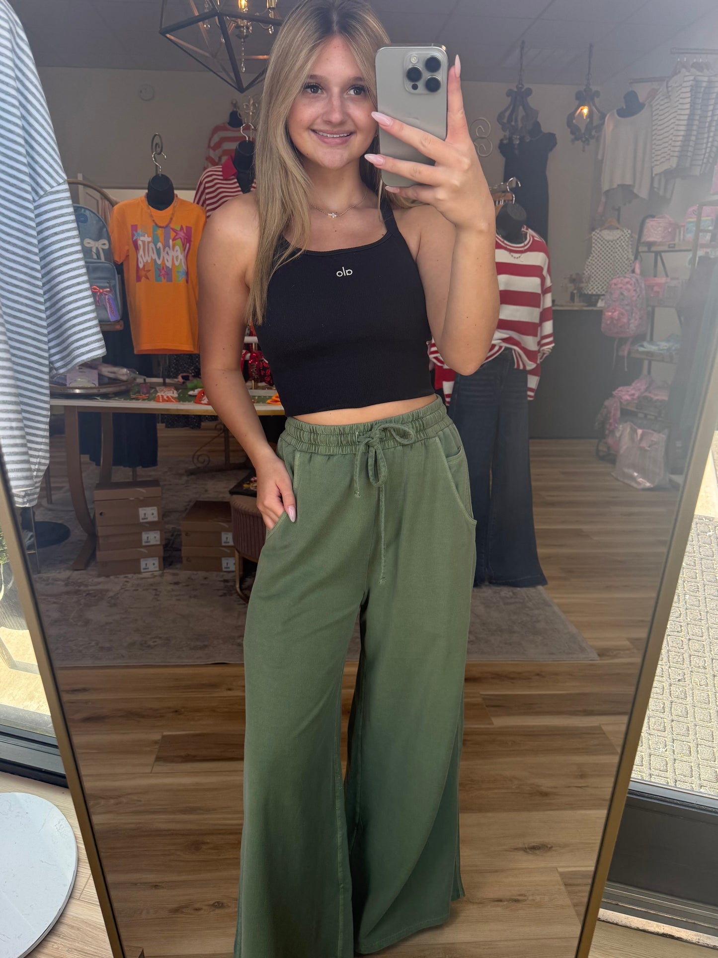 Olive Green Wide-leg Sweatpants