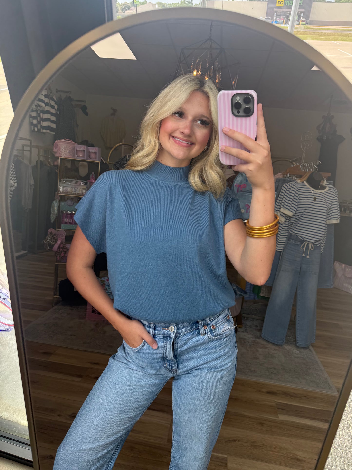 The Denim Blue Mock Neck Shirt