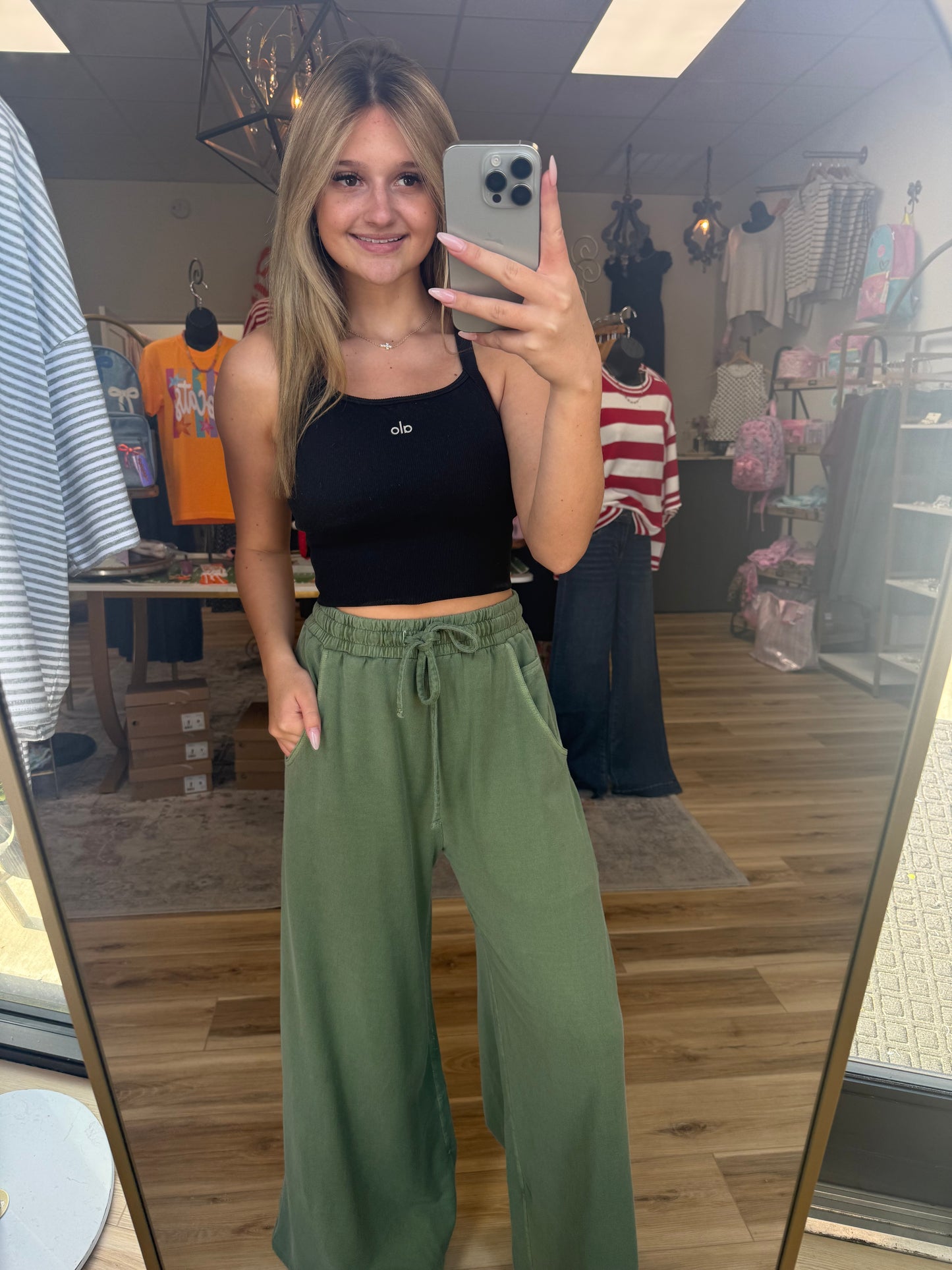 Olive Green Wide-leg Sweatpants