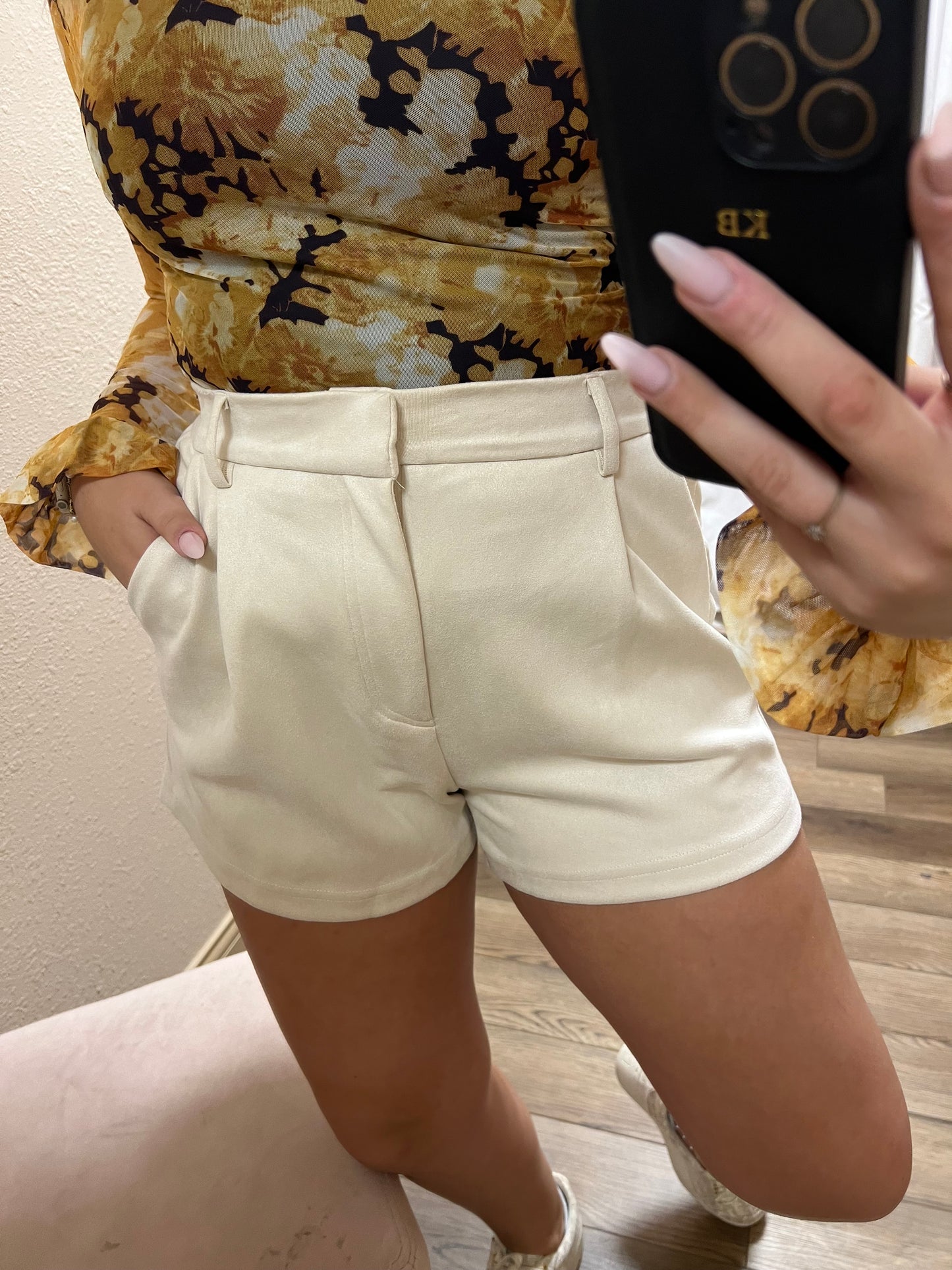 Beige Suede Shorts