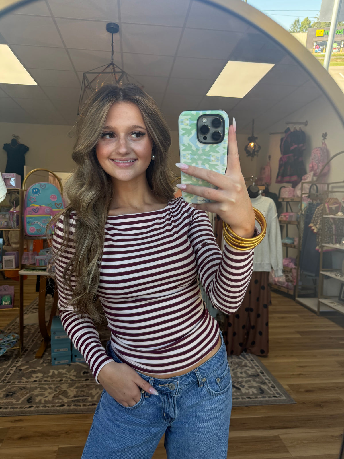 Maroon/Light Pink Long-sleeve top