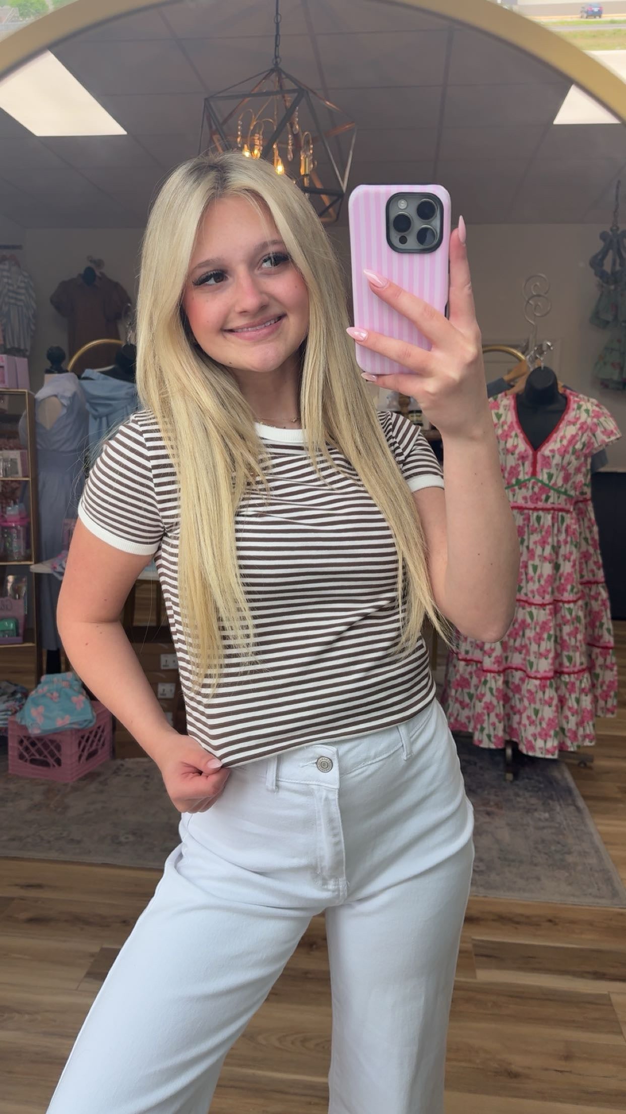 Brown/white striped cuffed shirt