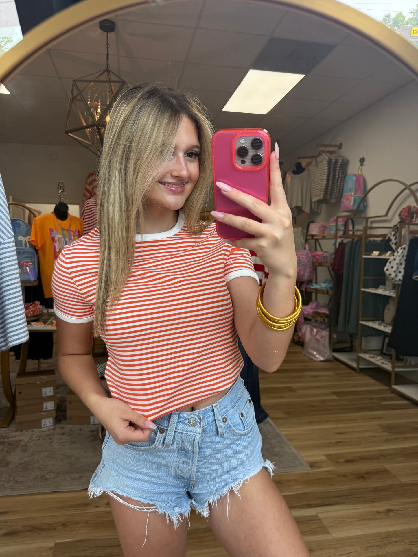 Orange/White Striped Cuffed Shirt