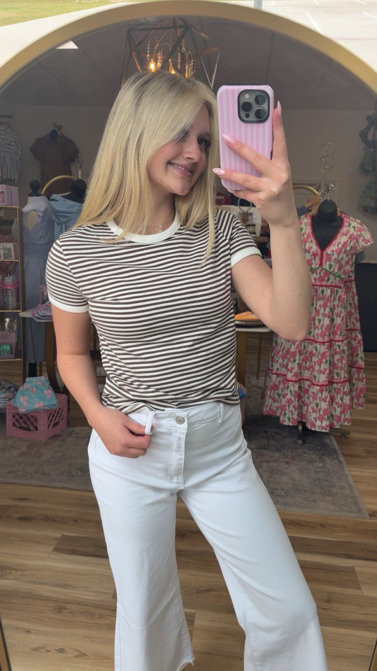 Brown/white striped cuffed shirt
