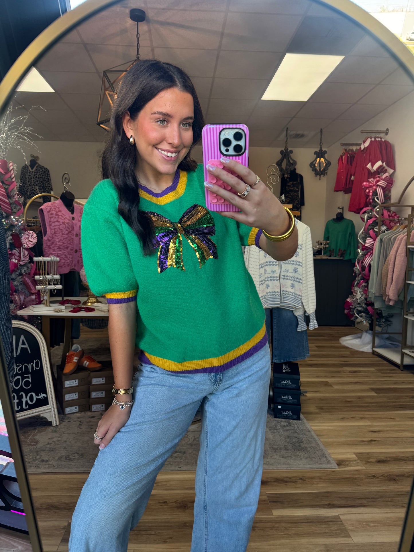 Mardi Gras Sequin Sweater Top