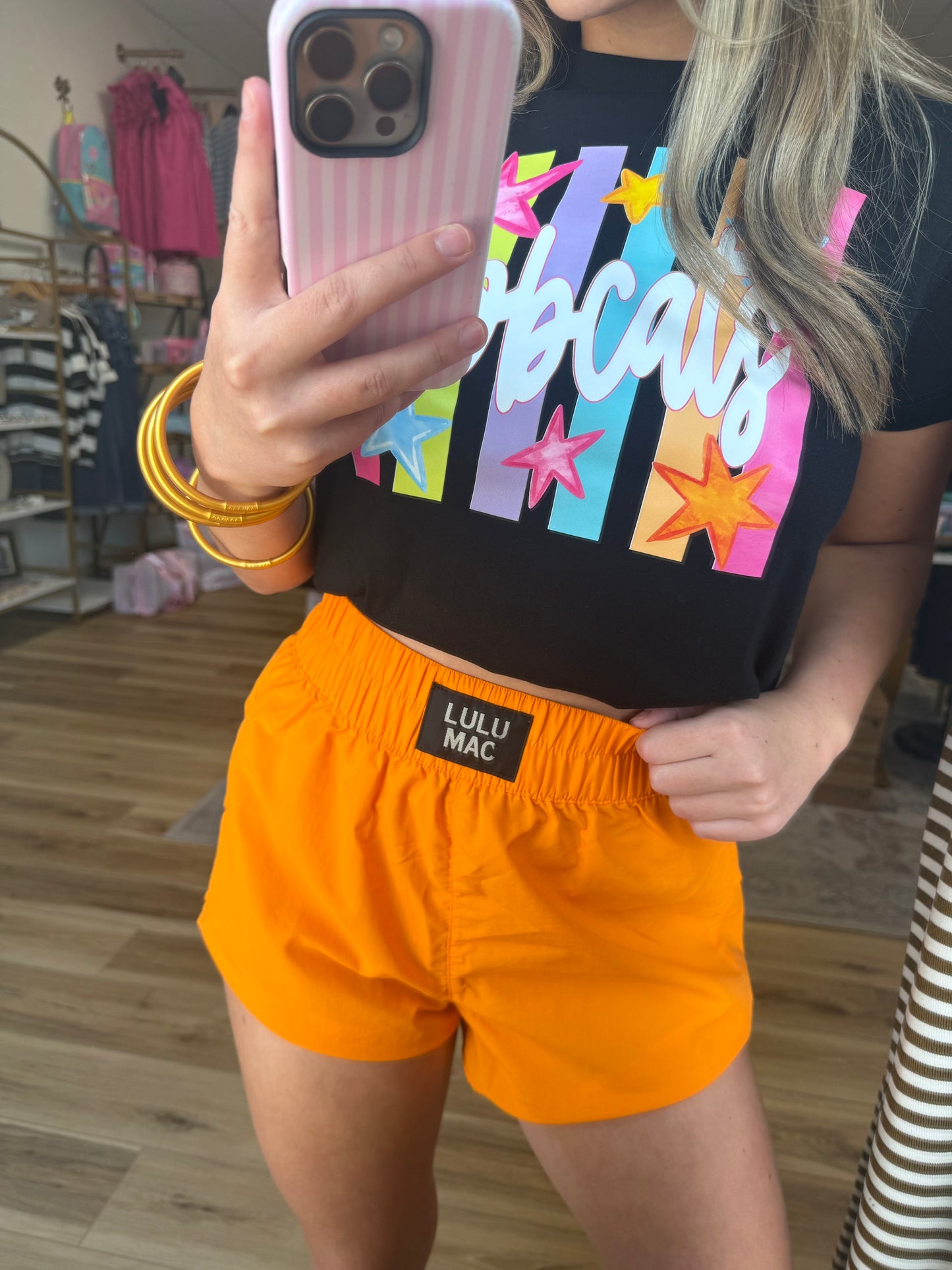 Orange Lulu Mac Shorts