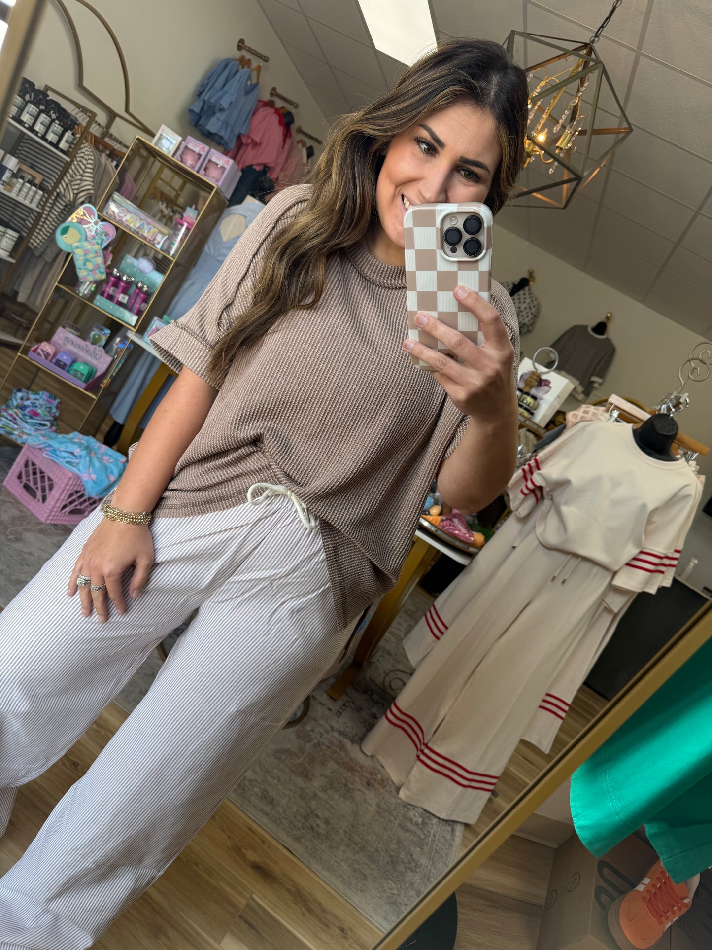 Brown/white striped linen pants