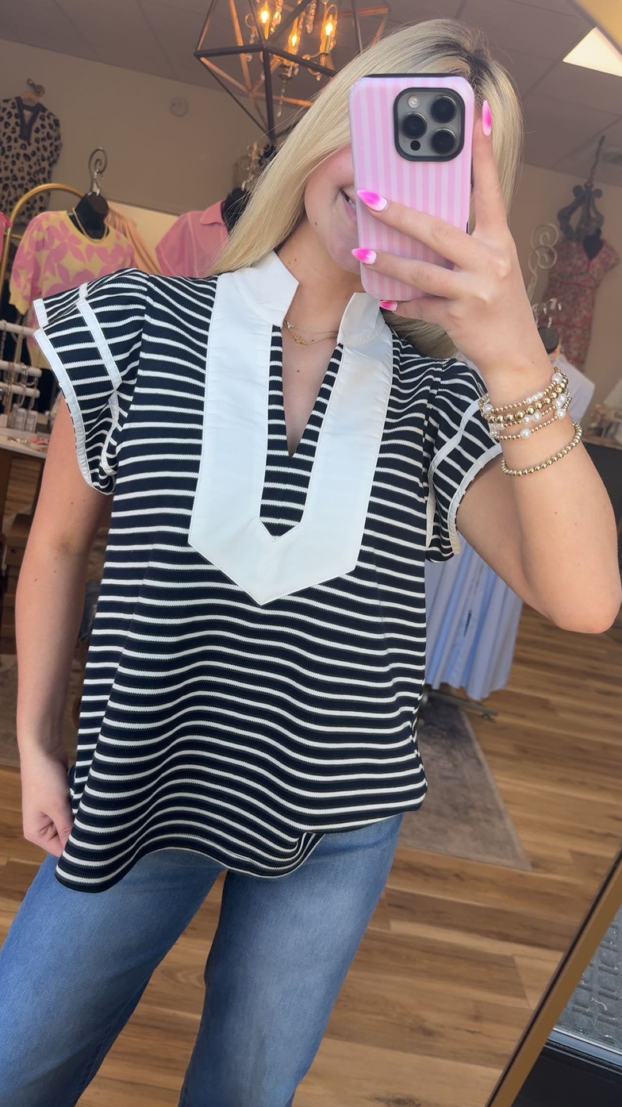 Navy/White Stripe Top