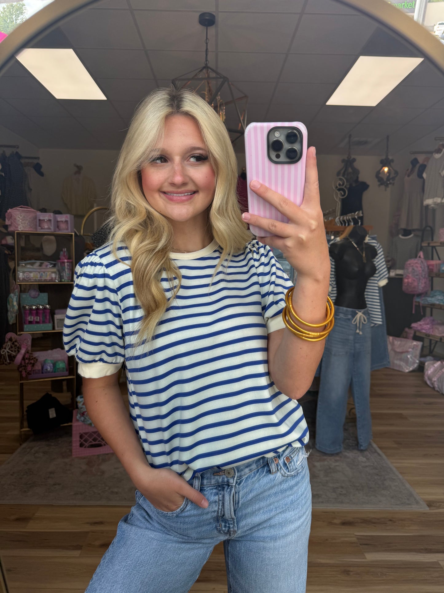 Blue/Cream Striped Top