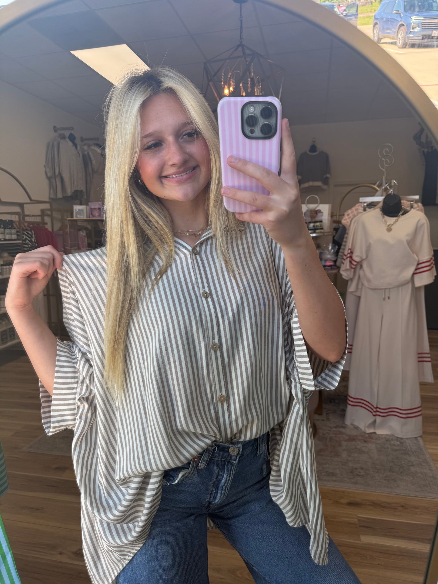 Brown/white Striped Button Up Shirt