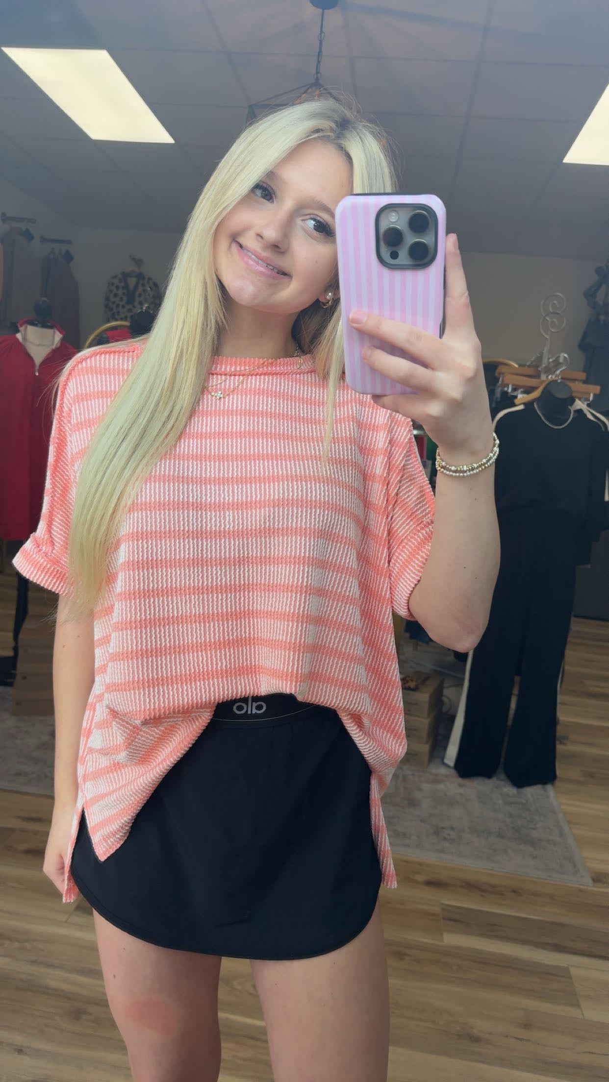 Coral Ribbed striped top