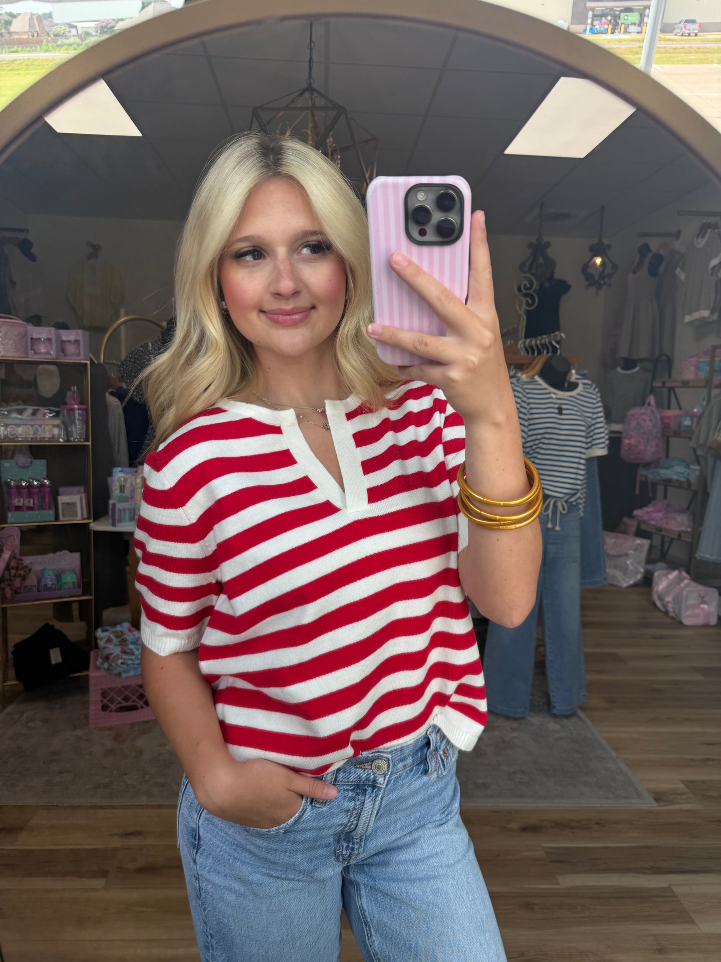 Red /White Striped Sweater Top