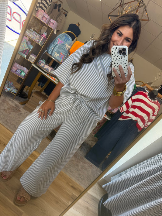 Grey/White Stripe Pant Set