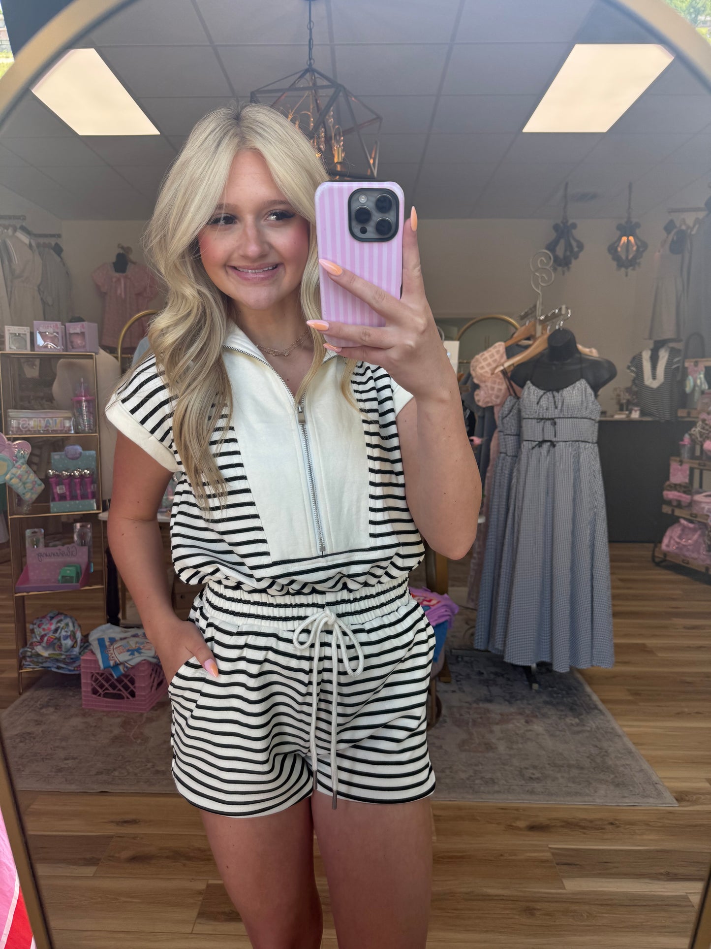 White/Black Stripe Detail Romper