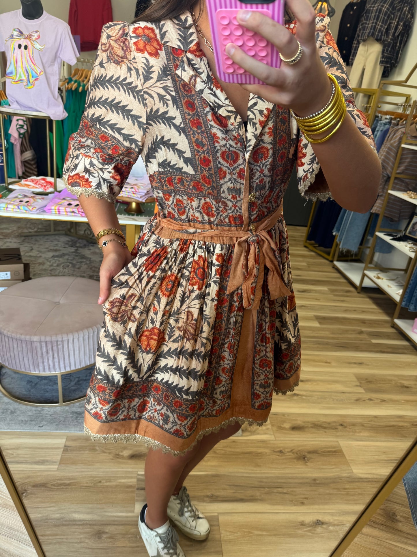 Rust/Taupe Gold Button Dress