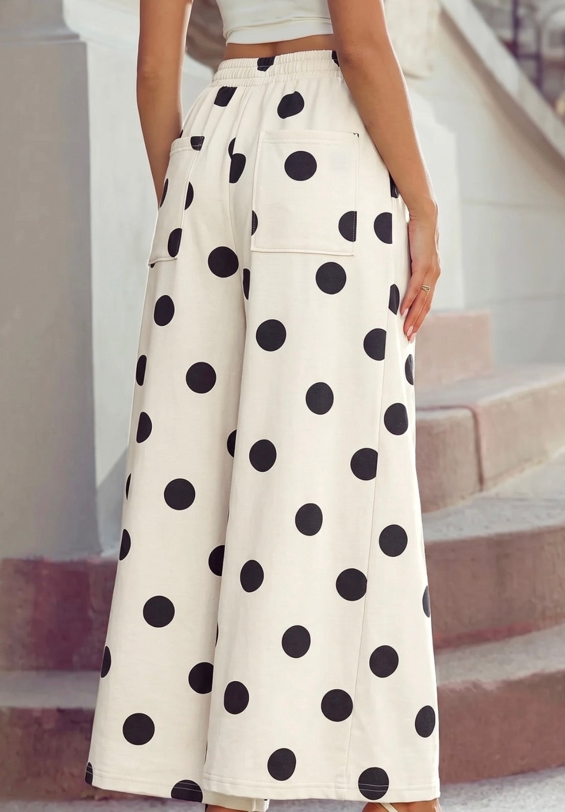 Black/Cream Polka Dot Wide-Leg Pants