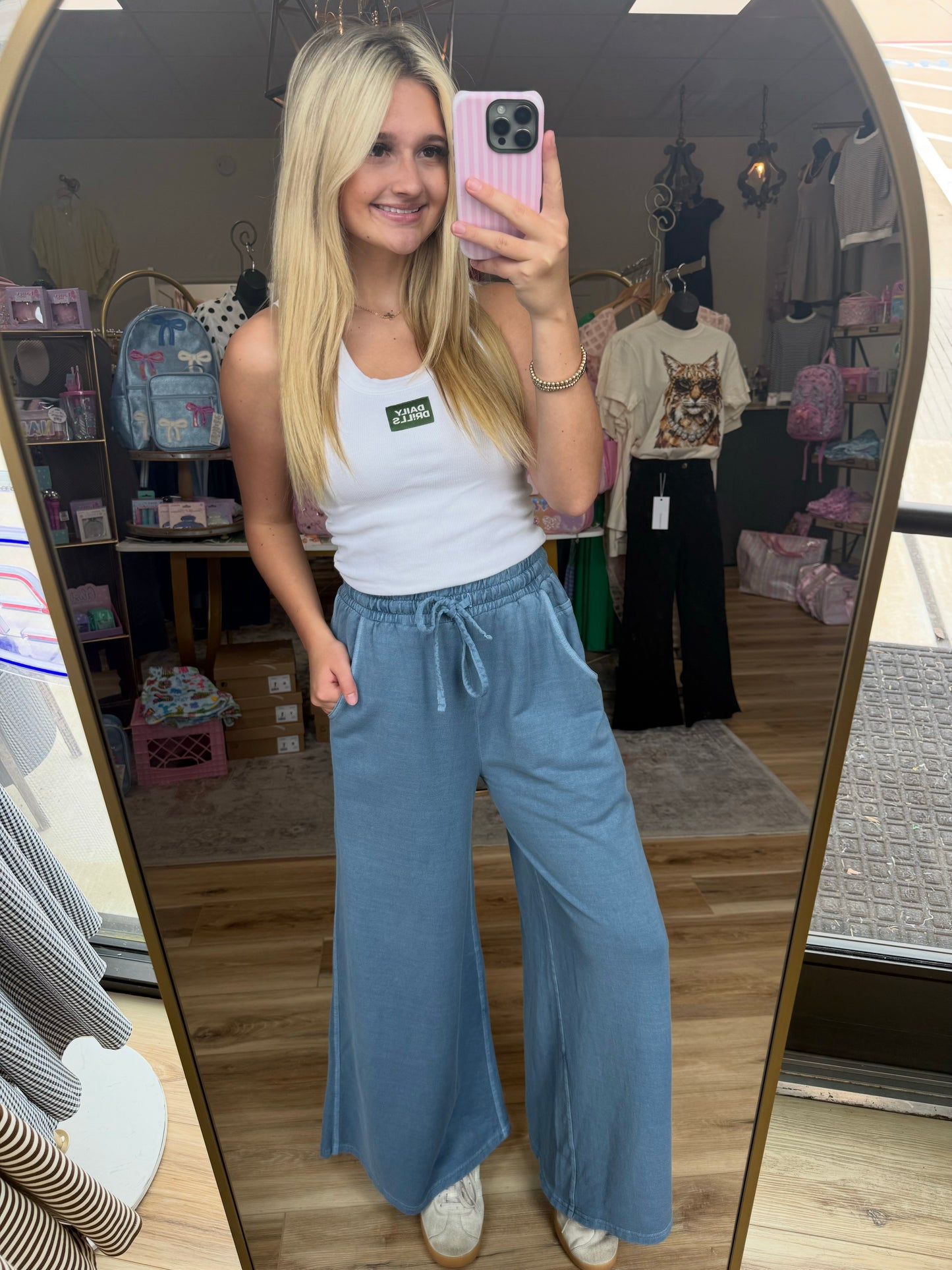 Blue Wide-leg Sweatpants