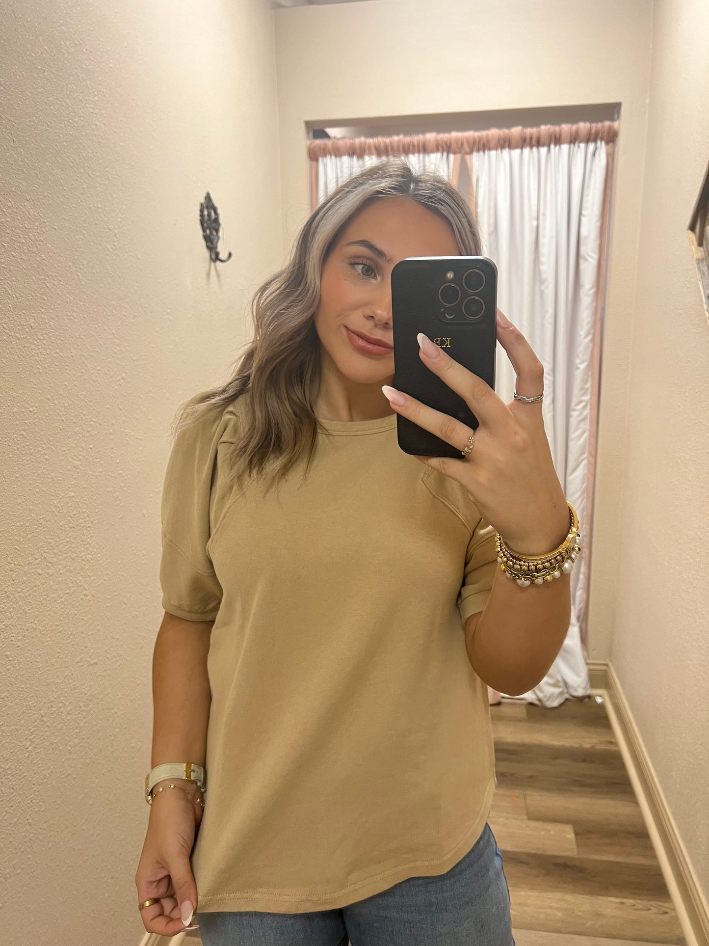 Tan Puff Sleeve Top