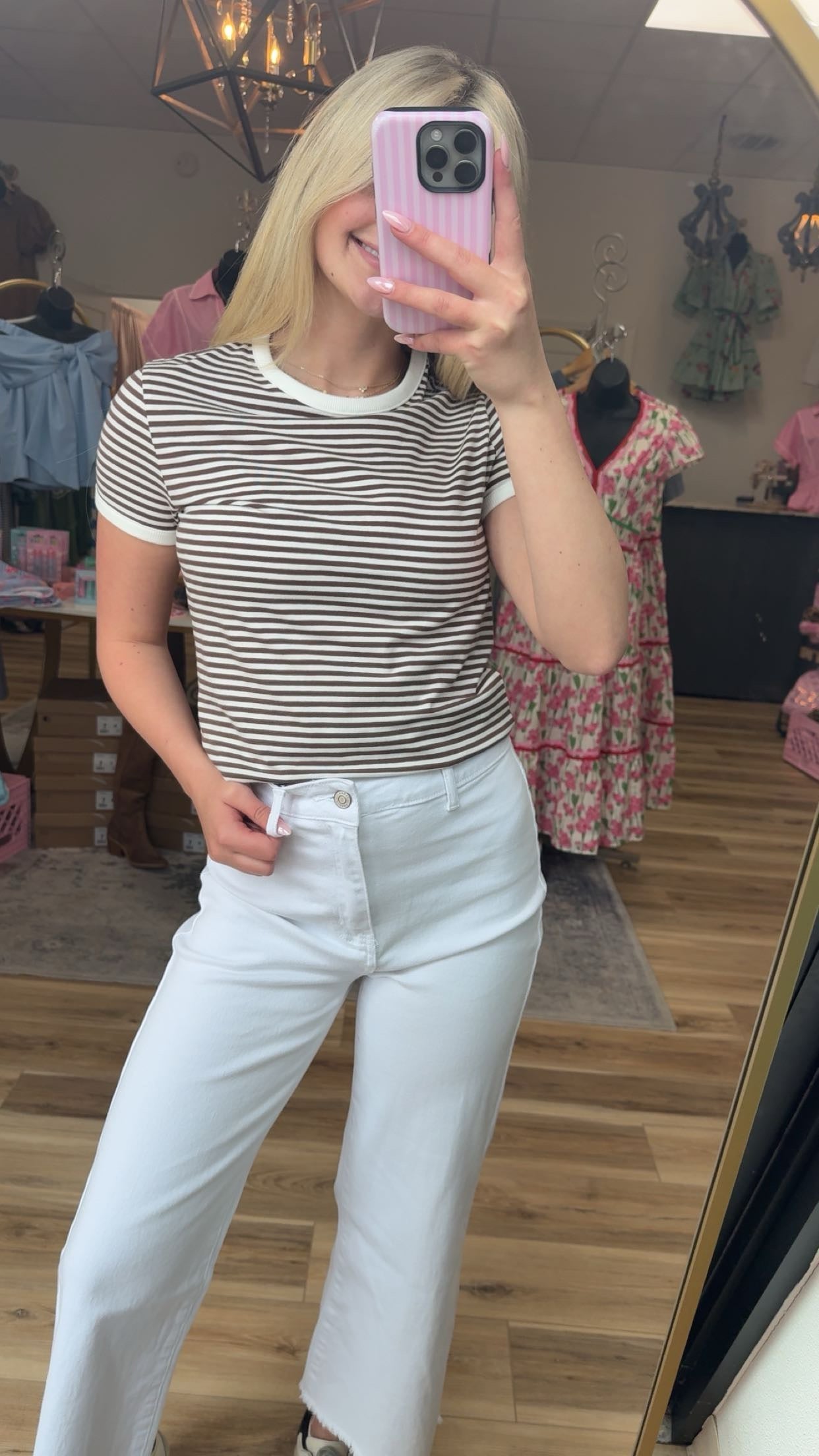 Brown/white striped cuffed shirt
