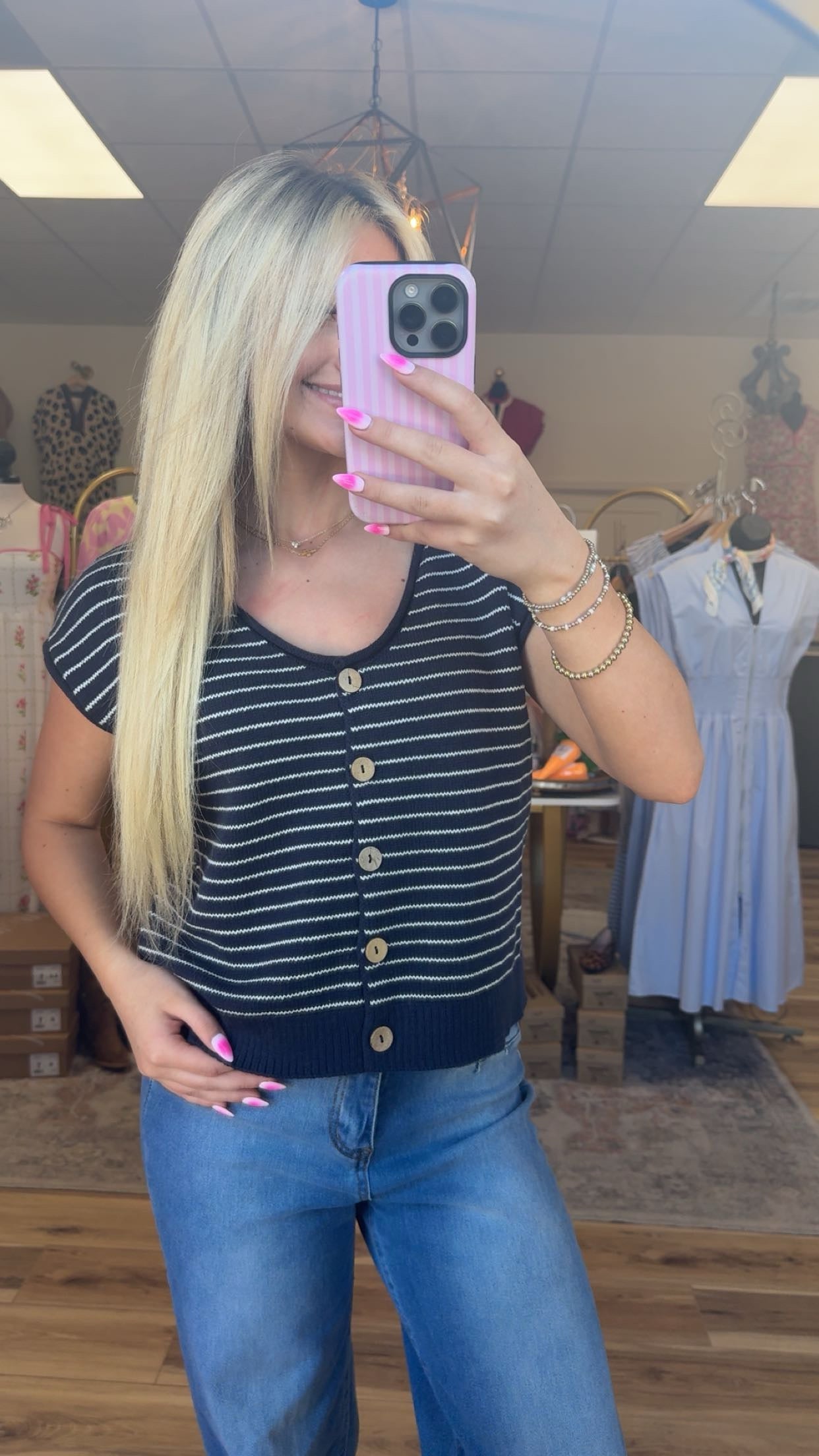 Scoop Neck Navy Stripe Top