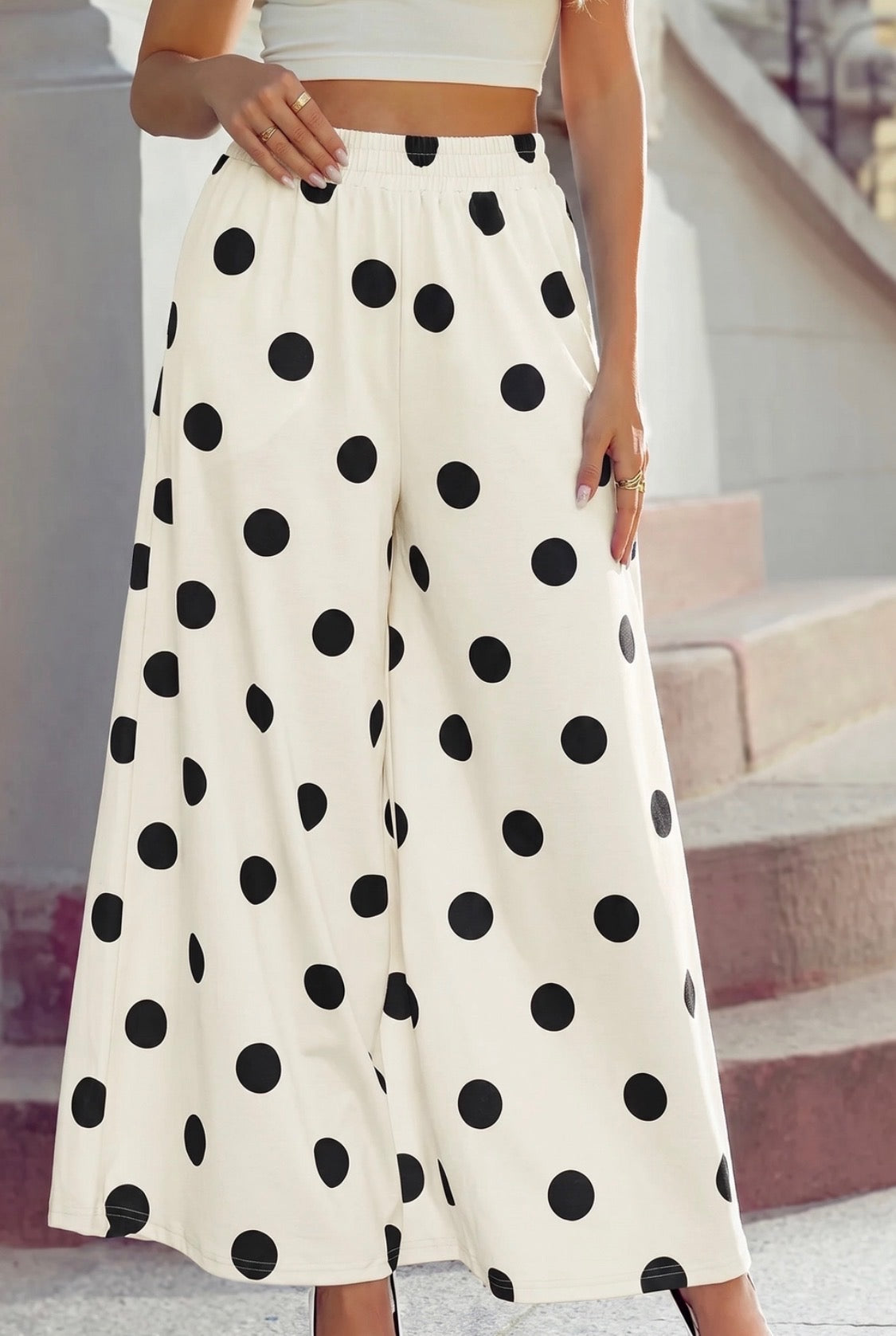 Black/Cream Polka Dot Wide-Leg Pants