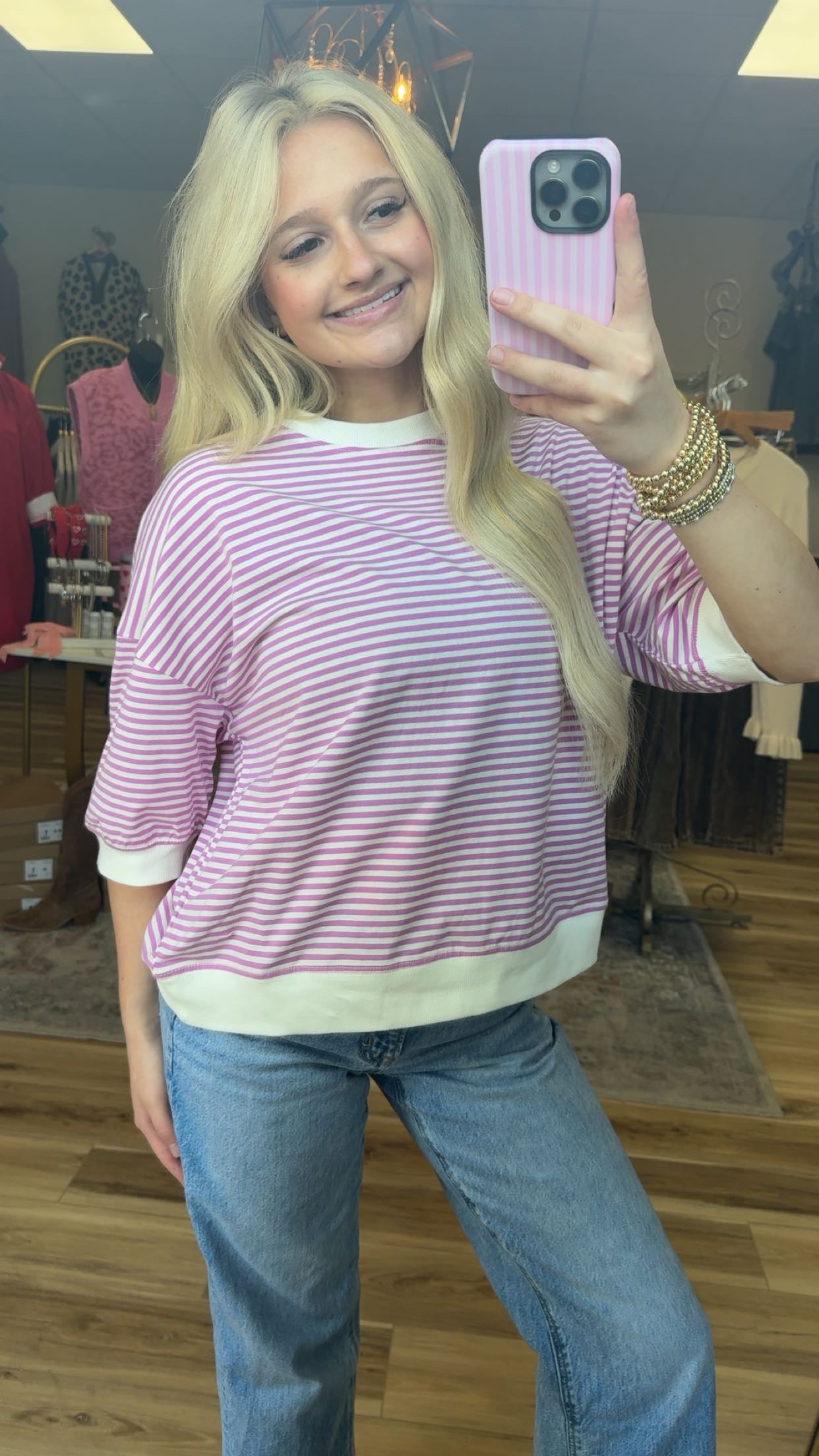 Purple/White banded top