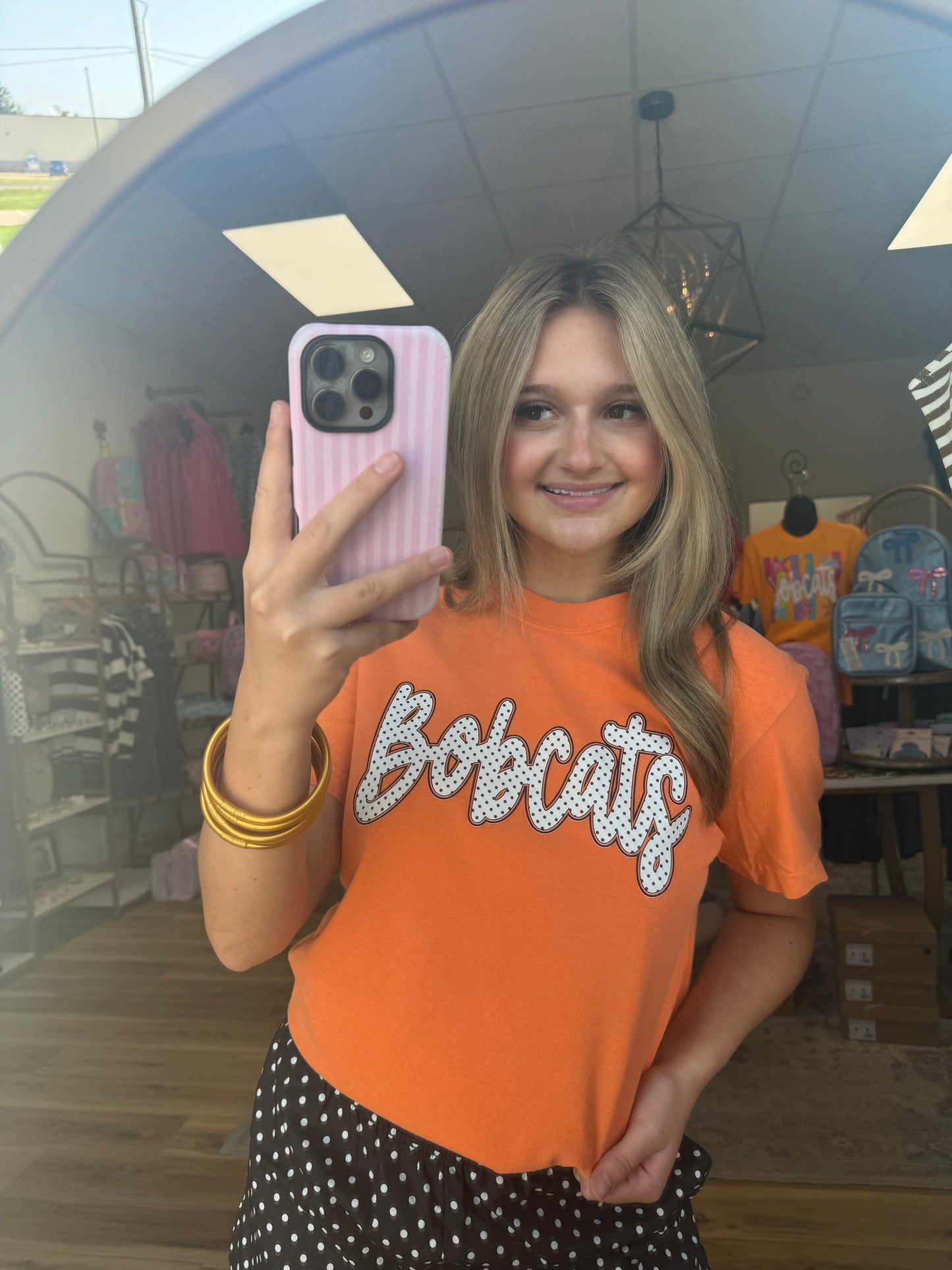 Orange/Polka Dot Bobcats Tee