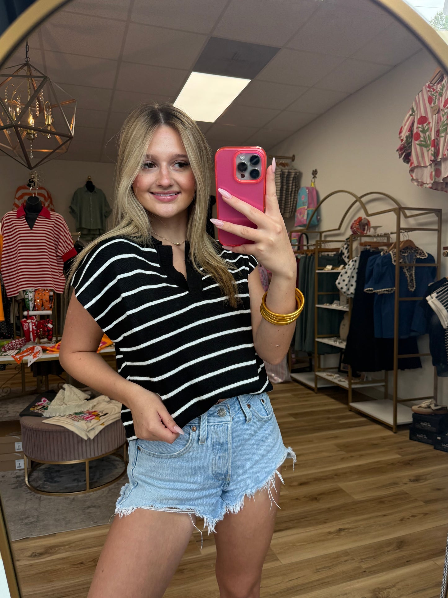 Black/White Striped Collared Top
