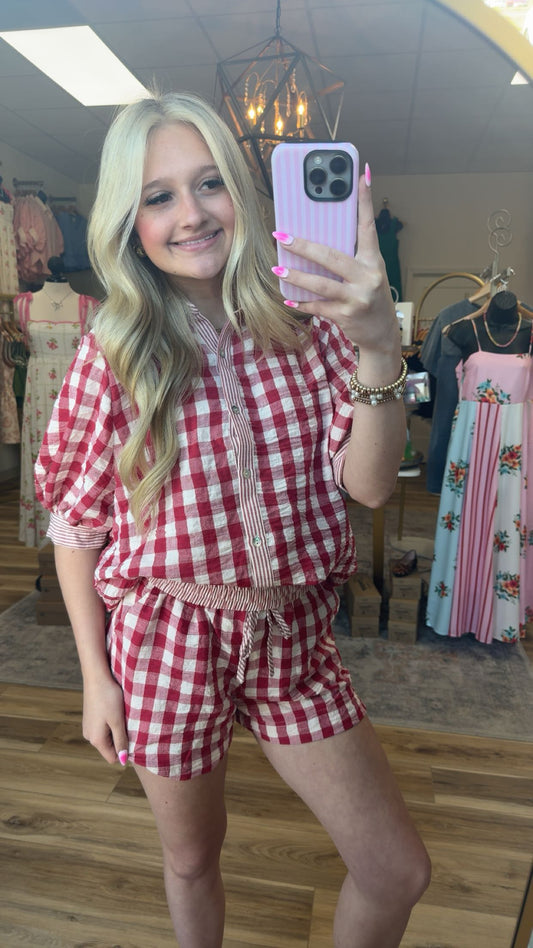 Red Gingham Plaid Set