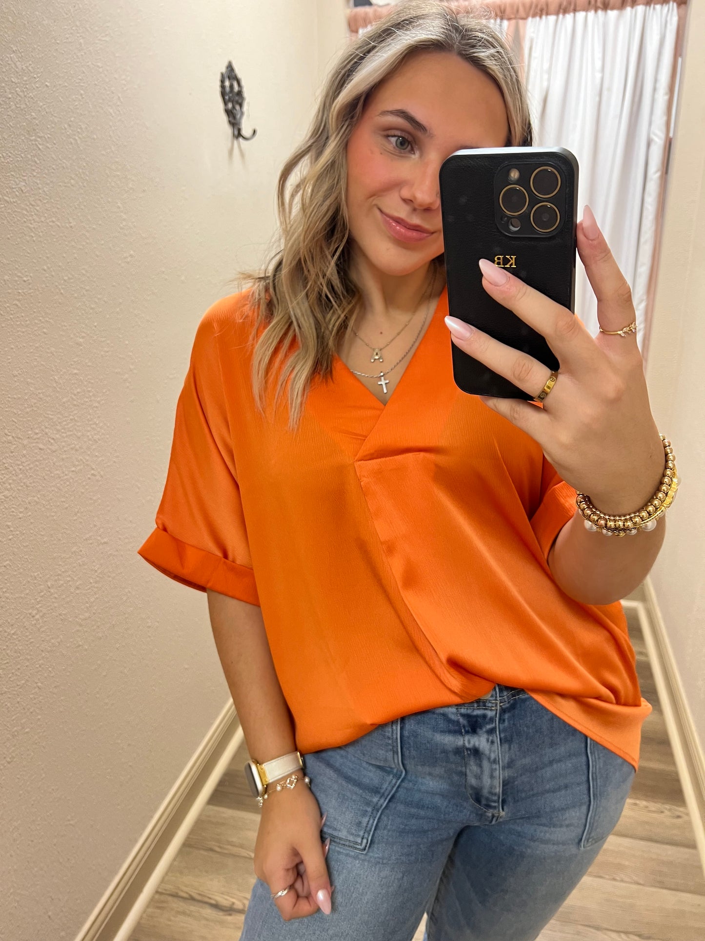 Classy V Neck Top in Orange