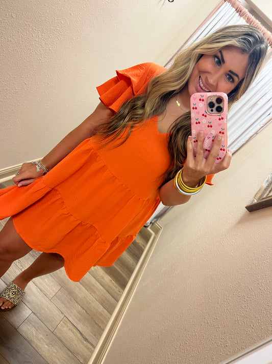 Orange Ruffle Basic Dress