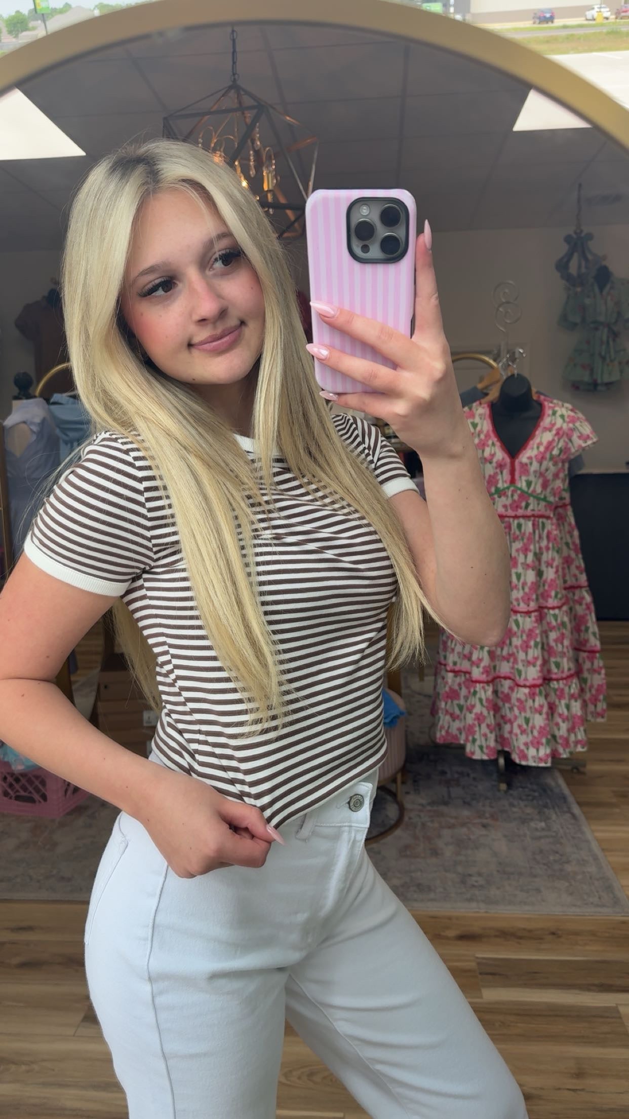 Brown/white striped cuffed shirt