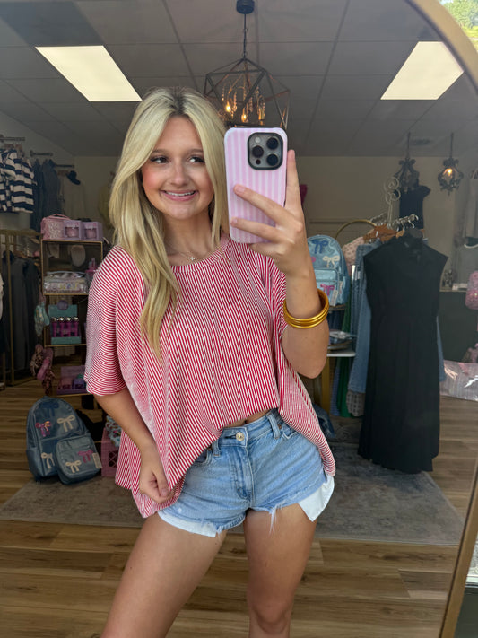 Red/White Soft Ribbed Tee
