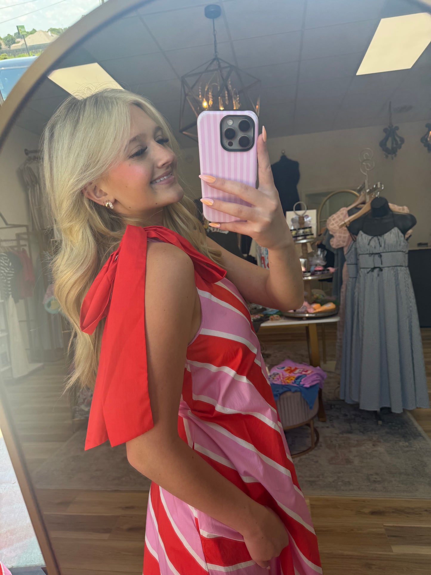 Pink/Red Striped One Shoulder Maxi