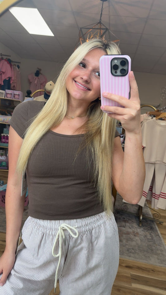 Brown scoop neck basic tee