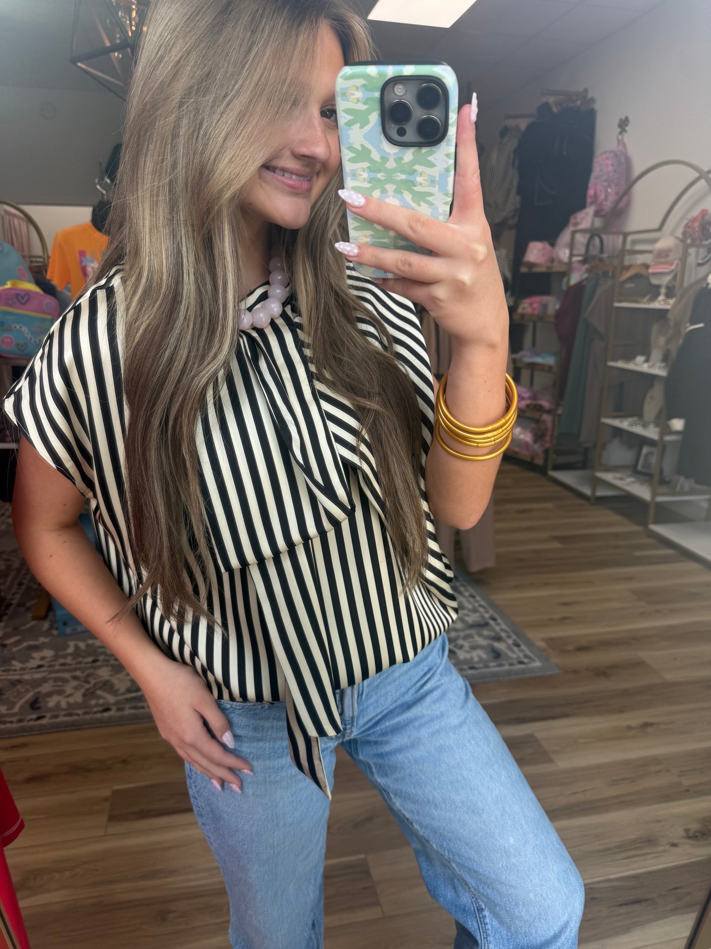 Black/Cream Striped Satin Top