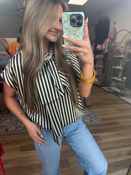 Black/Cream Striped Satin Top