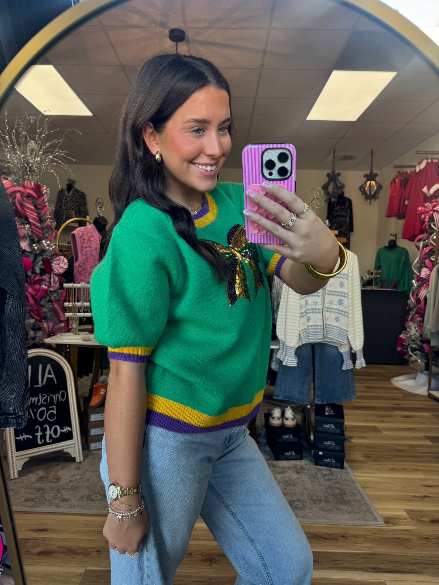 Mardi Gras Sequin Sweater Top