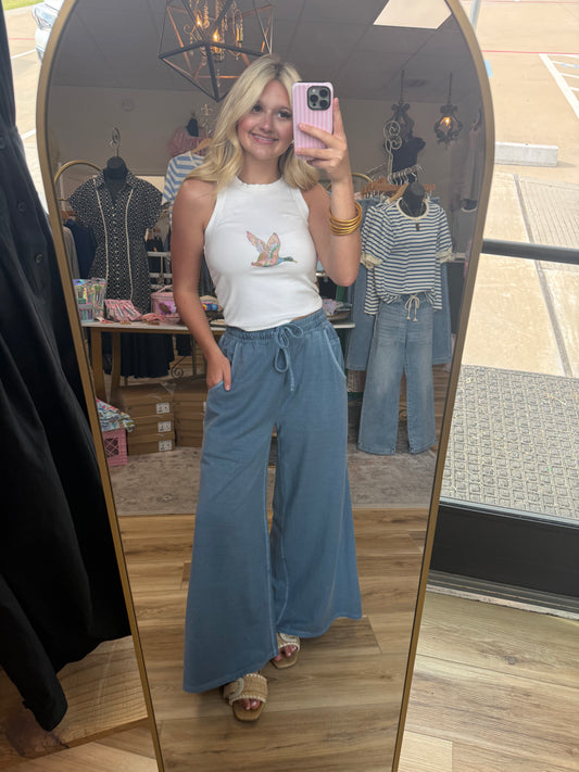 Blue Wide-leg Sweatpant