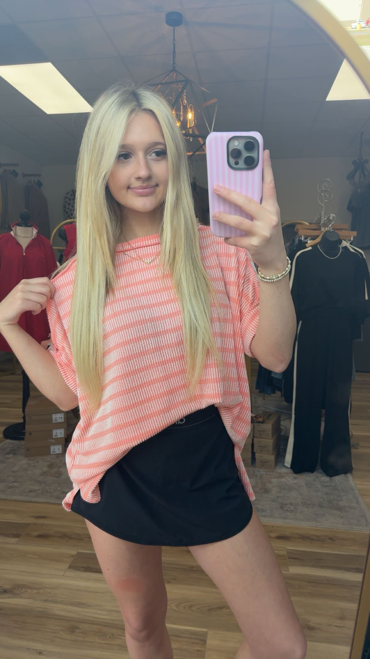 Coral Ribbed striped top